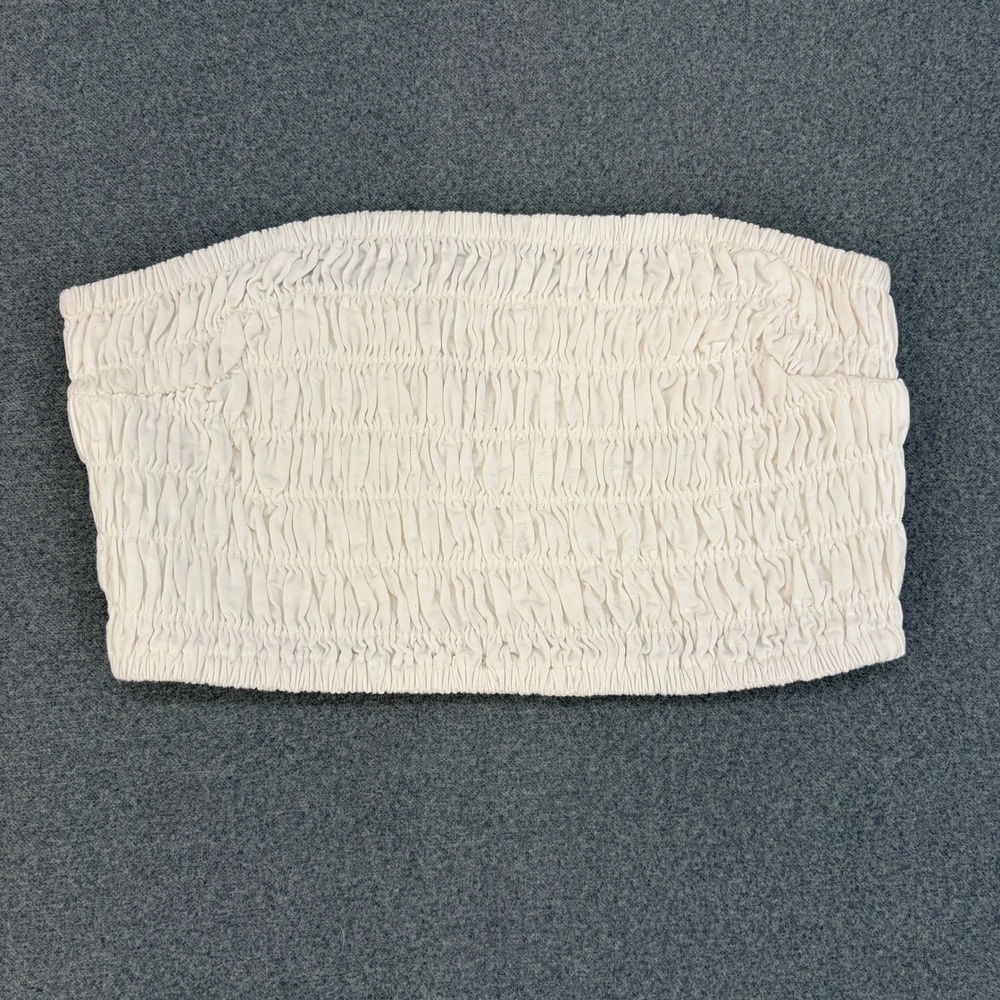 Free People Free-Est Womens White Smocked Strapless Tube Top Sz XS Boho Minimal